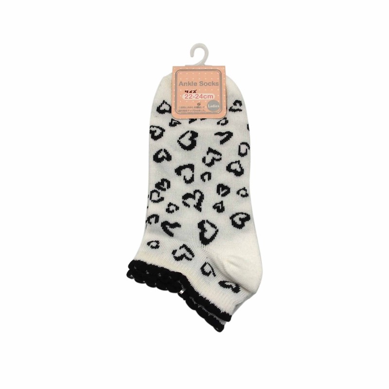 Ladies Ankle Socks Monotone Hearts 22-24cm